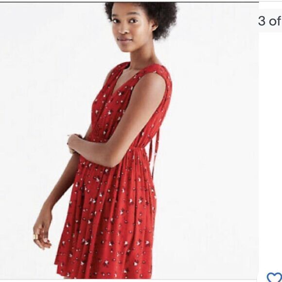 Madewell Magnolia XS Tie-back Floral Summer Dress Red - Picture 3 of 15